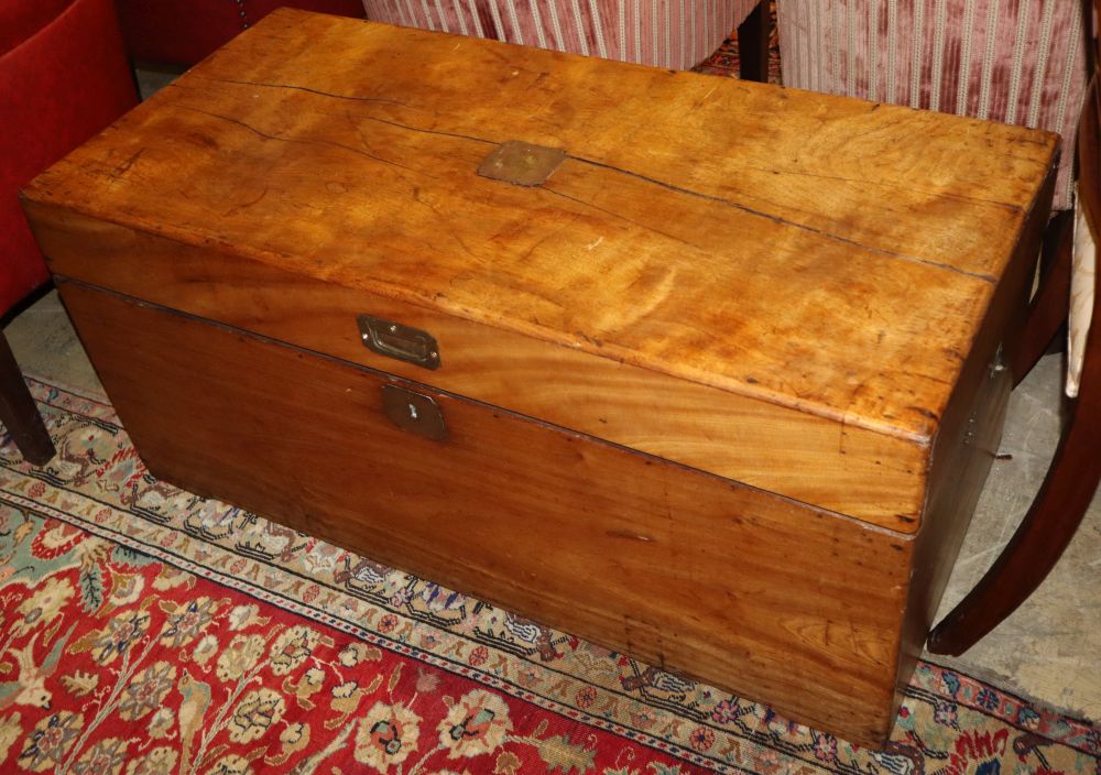 A Victorian brass mounted camphorwood trunk, W.100cm, D.48cm, H.46cm